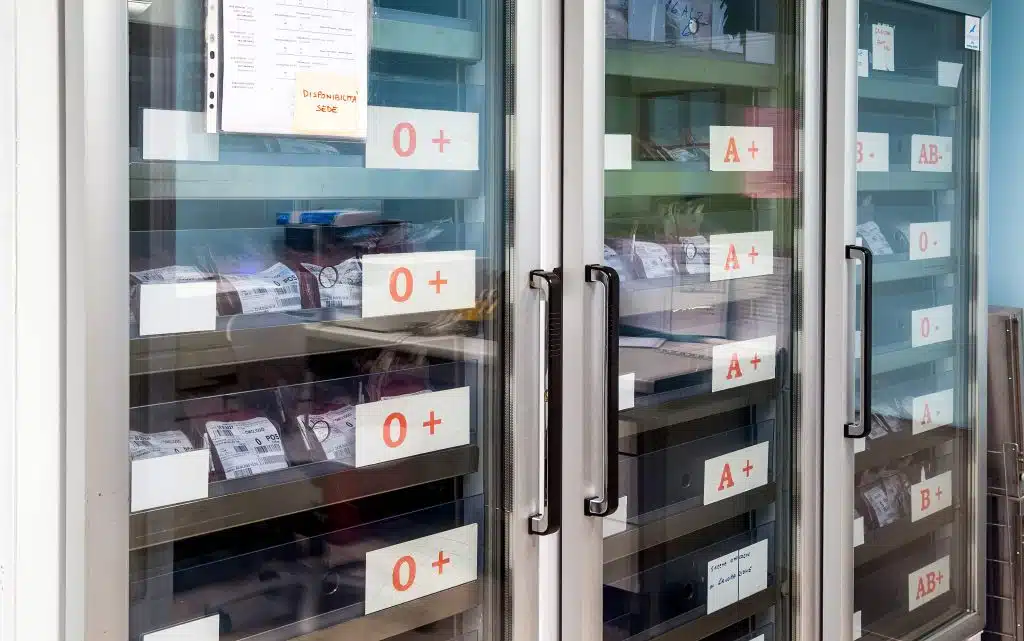 preserving blood in glass door medical freezer