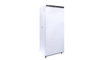 Upright pharmaceutical refrigerator facing right