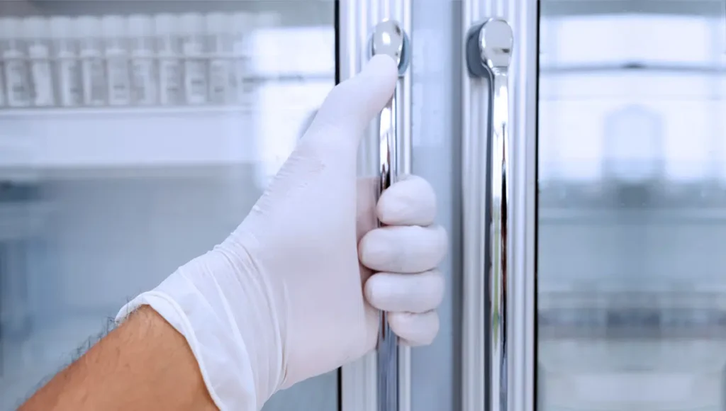 hand opening medical fridge
