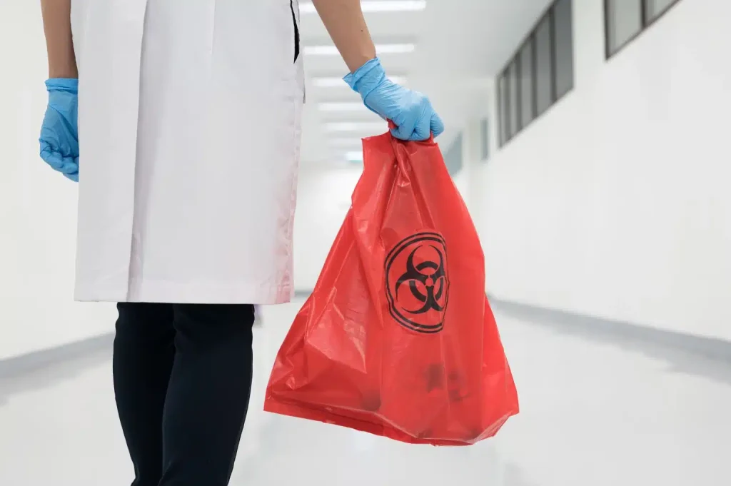 medical waste being carried
